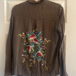 Entro  Womens Small Brown Long‎ Sleeve Embroidered Back Boho Photo 0