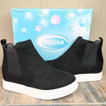 Soda Women’s Draw-G Black Faux Suede Slip On Wedge High Top Sneakers 6.5 Photo 0