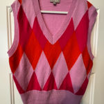 J.Crew  V-Neck Cashmere Sweater Vest in Pink, Orange and Red Argyle Size Medium Photo 0