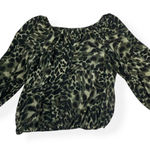 Vince Camuto  Off Shoulder Leopard Poet Sleeve Green Top Size Large Chic Business Photo 0