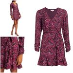 Parker Alison Floral Long Puff Sleeve Ruffle Wrap Dress in Cranberry Photo 3