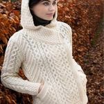 Aran Cable Knit Hoodie With Celtic Side Zip White Photo 0