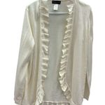 Drapers Studio Cream Acrylic Open Front Ruffle Cardigan Sweater Womens Large White Photo 7