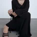 ZARA KNIT Long DRESS w/ BOWS V-neck Long Sleeve Black Size S NEW Photo 1