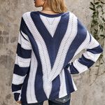 V NECK KNITTED COLORBLOCK BLUE STRIPED SWEATER Size undefined Photo 3
