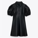 ZARA NWT Bloggers WOMAN FAUX LEATHER MINI DRESS PUFF SLEEVES Size S Photo 1