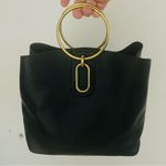 Nine West Soft Leather Black Handbag w Large Brass Gold Handles & Optional Strap Photo 3
