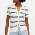 Madewell New Stripe Knit Button Up Short Sleeve Polo Sweater NQ341 Ivory Size XS Photo 6
