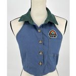 Kollyy Halter Crop Top‎ Blouse Blue Button Front Size Medium Green Collar Photo 1