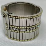 Women’s cuff bangle bracelet watch two tone crystals 36mm quartz running Photo 3