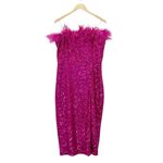 Amanda Uprichard NWT Liz Feather Trim Strapless Sequin Dress in Hot Pink Size XL Photo 1