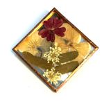 Pressed Flower Brooch Square Copper Frame Signed Tobin Red Photo 0