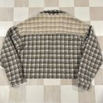Blue B Collection Houndstooth Cropped Colorblock Tan Grey Shacket Photo 3