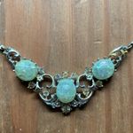 Silver Opal Statement Bib Necklace Vintage Green Photo 2