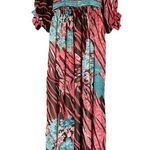 Handmade Muumuu Dress Zebra Tiger Stripes Puffed Sleeve Midi Embellished Pink Pink Size M Photo 0