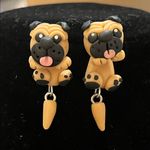 Cute Pug Dog Earrings Tan Photo 2