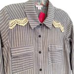 Xhilaration Striped Lace Button Up Shirt Womens M Blue White Boho Hippie Cowgirl Photo 2