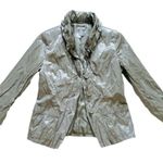 Chico's Chico’s Jacket Gray Green Metallic 3/4 Sleeve Ruffle Collar Rain Jacket Small Photo 7