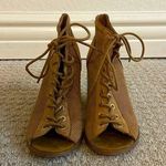 ALDO Brown Perforated Leather Tie Up Open Toe Heeled Booties Photo 0