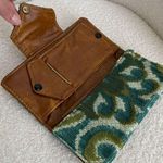 Vintage 60s Carpet Jacquard Fabric Textured Trifold Wallet Turquoise Pea Green 8 Blue Photo 5