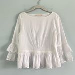 Tory Burch Scallop Hem Eyelet Ruffle White Cotton Blouse Photo 1