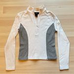 EXPRESS Y2K White & Grey Half Zip Long Sleeve Top – Size Small (Juniors Fit) Photo 0