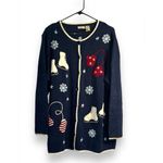 Cherokee Vintage  Womens Blue Ramie Cotton Embroidered‎ Button Knit Sweater sz 14 Photo 1