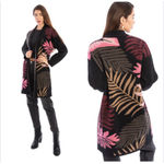 Saachi Tropical Leaves Cardigan Sweater Black Pink One Size Size undefined Photo 1