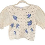 ZARA B8 Cream Crochet Floral Puff Sleeve Cropped Top M Photo 0