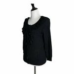 Linda Matthews Ruffle Cardigan‎ Sweater Women MP Black Cozy Soft Preppy Office Size undefined Photo 4