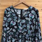 Loft NWT  Size 12 Viscose Dark Floral Leaf V Neck Long Sleeve Midi Dress Photo 2