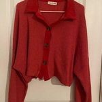 EUC Women’s Charlotte Avery Red Cropped Waffle Knit Button Down Top Size L Size L Photo 0