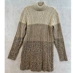Jeanne pierre Jean Pierre Size Large Sweater Cable Knit Turtle Neck Long Line Cream Brown Photo 0