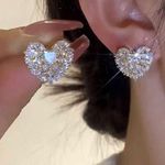 Elegant Silver Heart Earrings with Pavé Setting Photo 2