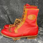 Justin Boots Justin USA Womens size 7 Red Pebble Leather Packer Lacer Granny Western Boots Photo 0
