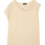 Atlein Shirt Women 4 Tan Beige Knit Sleeveless Asymmetric Neckline Tee Photo 0