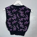 Pretty Damage Women M Black Purple Tribal Flame Sweater Vest Cropped V Photo 3