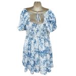 SheIn  Mod 2XL Curve‎ Blue White Puff Sleeve Above Knee Front Tie Boho Sundress Photo 1