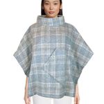 One World World Market Poncho One Size Cecil Gray Brushed Plaid Funnel Neck Lounge Pocket Photo 1