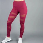 Buffbunny Collection Buffbunny Anastasia Mesh Leggings High Rise Sheer Red Burgundy athletic Pants S Photo 2