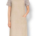 Vintage 90s Petites Linen Blend Beige Midi Dress Pinafore Overall Lightweight Tan Size undefined Photo 0