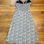 AUW Womens Large Black Yellow Floral Retro Tie Front Smocked Midi Dress Spring Photo 4