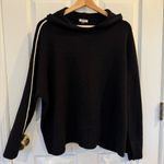 Talbots T by  Black Hooded Sweater XL White Stripe Sleeve Cozy Knit Pullover Photo 2