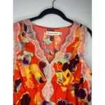 Rebecca Minkoff  Lace Trim Sleeveless V-Neck Blouse Medium Orange Floral Satin Photo 1