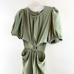 ZARA  Short Puff Sleeve Round Neck Cut Out A-Line Midi Dress Green Small Photo 6