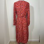 Loft Dotted V Neck Tie Waist Midi Shirt Dress Size 8 Multicolor Long Sleeve Photo 5