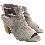 Nature Breeze  (8.5) Gray Perforated Faux Suede Peep Toe Chunky Heel Booties Photo 0