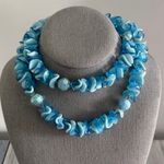 Amazing Vintage Necklace Signed Hong Kong W Assorted / Flower Petal Blue Beads Photo 1