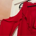Parker #10  RUFFLE V-NECK COLD SHOULDER VIBRANT RED BLOUSE TOP SIZE SMALL Photo 2