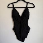J.Crew NWT  Scalloped One-Piece Swimsuit in Solid Black BF041 Women's XS Photo 3